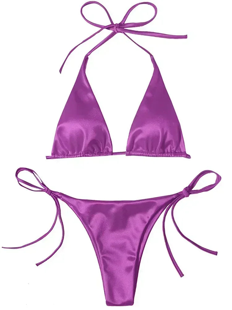 Halter Brazilian Metallic Satin Bikini Women