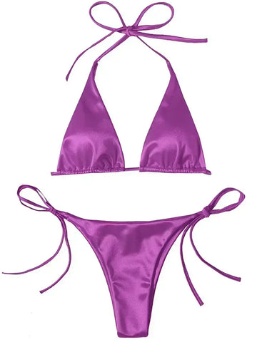 Halter Brazilian Metallic Satin Bikini Women