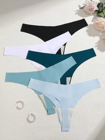 5Pcs Ice Silk Seamless Thongs Women's