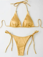 Halter Brazilian Metallic Satin Bikini Women