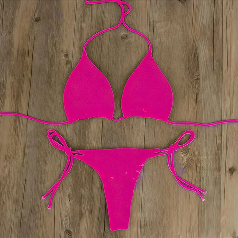 Women Tie Sexy Thong Bikini Set Side Swimsuit