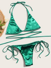 Halter Brazilian Metallic Satin Bikini Women