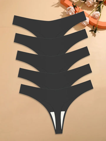 5Pcs Ice Silk Seamless Thongs Women's