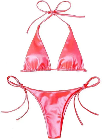 Halter Brazilian Metallic Satin Bikini Women