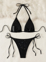 Shiny Sparkling Halter Strappy Bikini