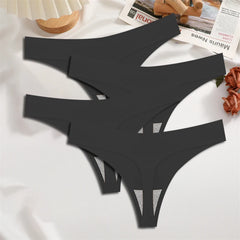 FINETOO 4PCS Silk Satin Seamless Thongs Sexy