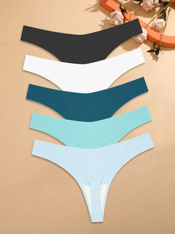 5Pcs Ice Silk Seamless Thongs Women's