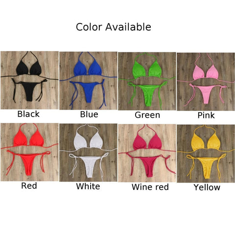 Women Tie Sexy Thong Bikini Set Side Swimsuit