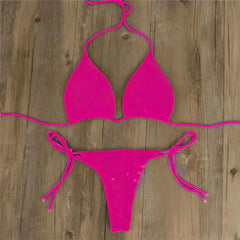 Women Tie Sexy Thong Bikini Set Side Swimsuit