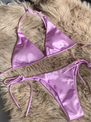 Halter Brazilian Metallic Satin Bikini Women