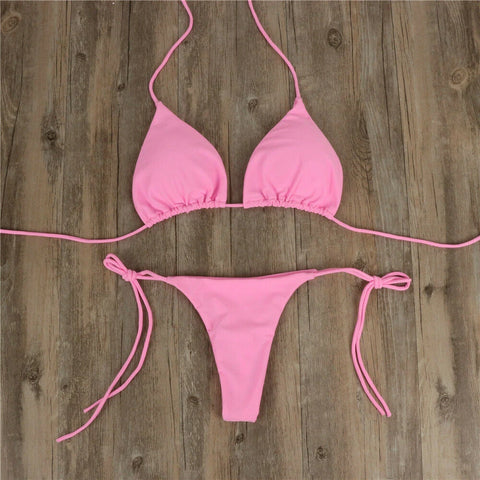 Women Tie Sexy Thong Bikini Set Side Swimsuit