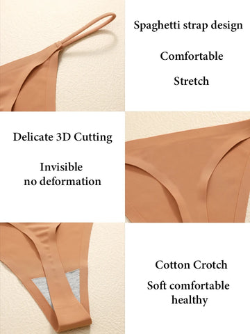 5PCS Seamless Women Ice Silk Thongs Sexy