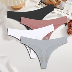 FINETOO 4PCS Silk Satin Seamless Thongs Sexy