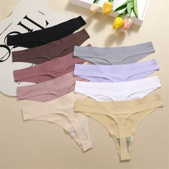 FINETOO 4PCS Silk Satin Seamless Thongs Sexy