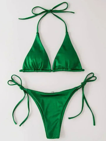 Halter Brazilian Metallic Satin Bikini Women