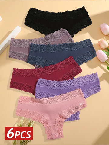 6PCS/Set Sexy Brazilian Panties Lace Cotton for Women