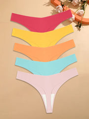 5Pcs Ice Silk Seamless Thongs Women's