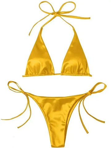 Halter Brazilian Metallic Satin Bikini Women