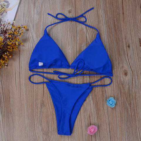 Women Tie Sexy Thong Bikini Set Side Swimsuit