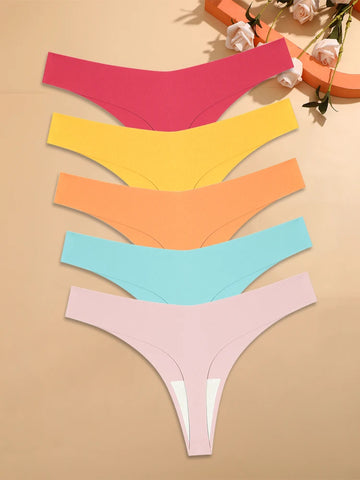 5Pcs Ice Silk Seamless Thongs Women's