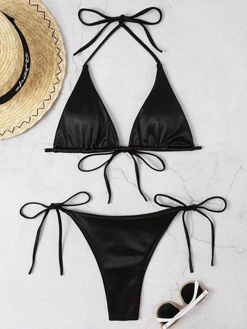 Halter Brazilian Metallic Satin Bikini Women