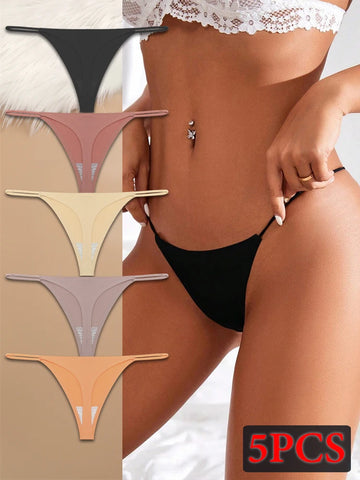5PCS Seamless Women Ice Silk Thongs Sexy