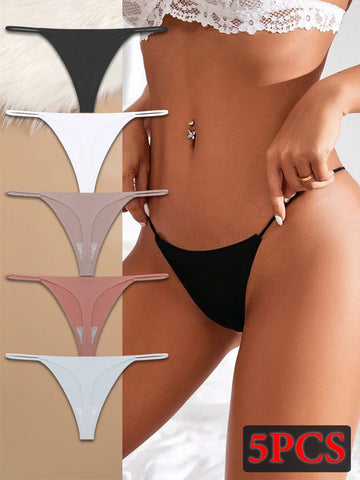 5PCS Seamless Women Ice Silk Thongs Sexy