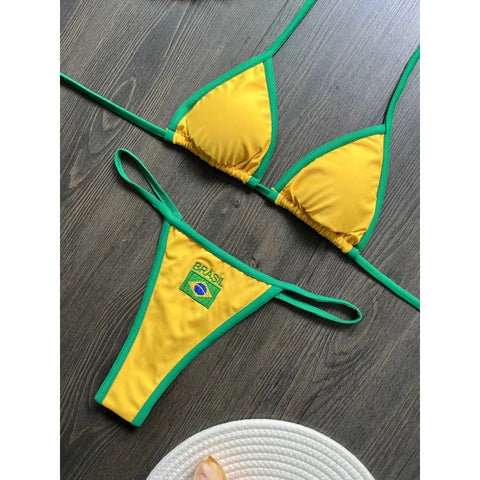 Embroidery Brasil Flag Swimsuit Hottie Outfit SummerBeachwear