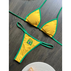 Embroidery Brasil Flag Swimsuit Hottie Outfit SummerBeachwear