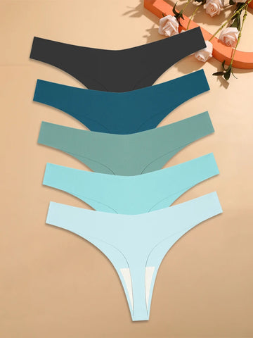 5Pcs Ice Silk Seamless Thongs Women's