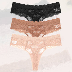 3Pcs Lace Sexy Thongs Women Trendy Floral Panty Lingerie