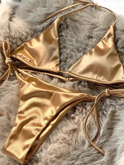 Halter Brazilian Metallic Satin Bikini Women