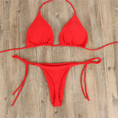 Women Tie Sexy Thong Bikini Set Side Swimsuit