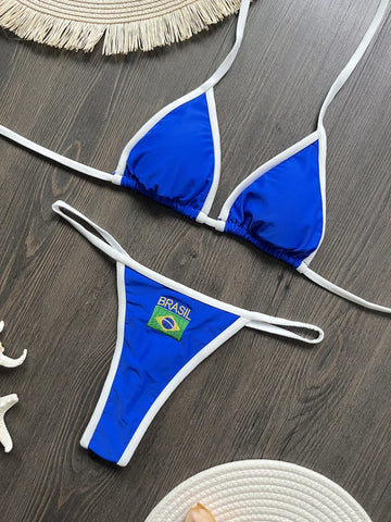 Embroidery Brasil Flag Swimsuit Hottie Outfit SummerBeachwear