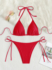 Shiny Sparkling Halter Strappy Bikini