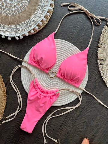 Sexy Halter Solid color Bikini Set Women's Swimsuit Two-piece