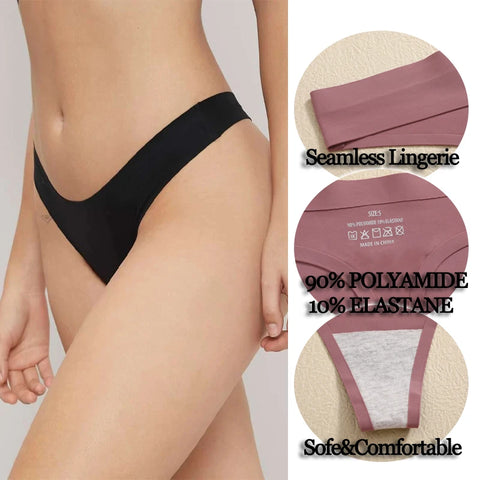FINETOO 4PCS Silk Satin Seamless Thongs Sexy