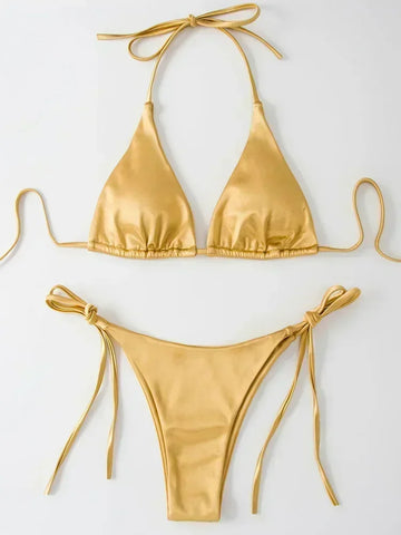 Halter Brazilian Metallic Satin Bikini Women