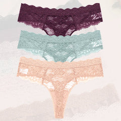 3Pcs Lace Sexy Thongs Women Trendy Floral Panty Lingerie