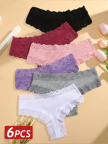 6PCS/Set Sexy Brazilian Panties Lace Cotton for Women