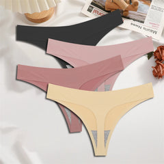 FINETOO 4PCS Silk Satin Seamless Thongs Sexy