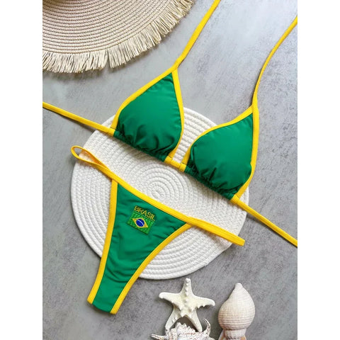 Embroidery Brasil Flag Swimsuit Hottie Outfit SummerBeachwear