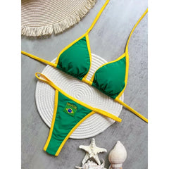 Embroidery Brasil Flag Swimsuit Hottie Outfit SummerBeachwear