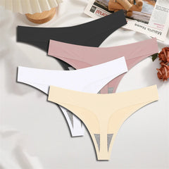 FINETOO 4PCS Silk Satin Seamless Thongs Sexy