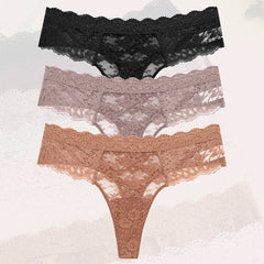 3Pcs Lace Sexy Thongs Women Trendy Floral Panty Lingerie