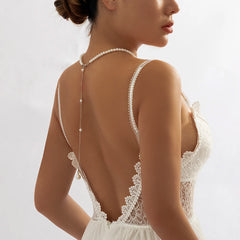 Vintage Elegant Simulated Pearls Clavicle Choker Necklace Women Long Chain Tassel Pendant Wedding Jewelry Bikini Chest Chain