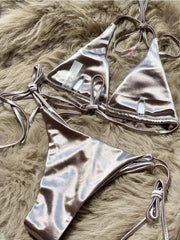Halter Brazilian Metallic Satin Bikini Women