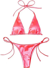Halter Brazilian Metallic Satin Bikini Women