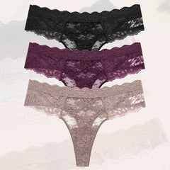 3Pcs Lace Sexy Thongs Women Trendy Floral Panty Lingerie