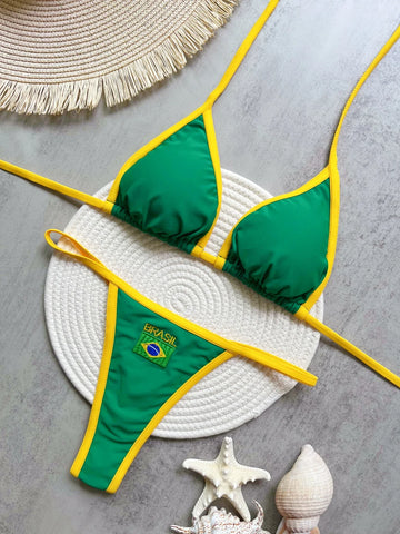Embroidery Brasil Flag Swimsuit Hottie Outfit SummerBeachwear